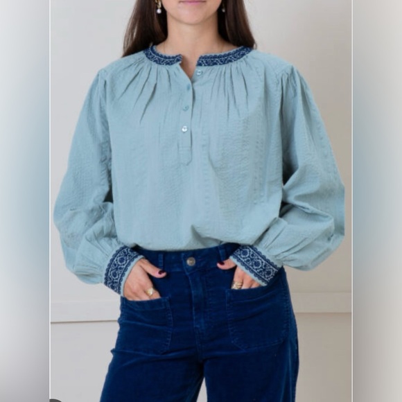 One Collective Tops - NWT Embroidered Collar & Cuff Peasant Blouse